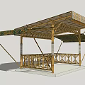 Bamboo Landscape Pavilion with Ornate Canopy and Wooden Railings in Outdoor Design