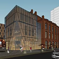 Modern Commercial Street With Glass Facade Red Brick Buildings And Luxury Brand Stores