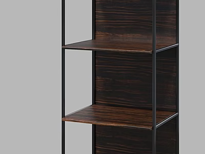 Stylish Dark Brown Wooden Shelving Unit With Black Metal Frame And Three Tiers 3d model