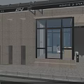 Modern Building Entrance Gate With Stone Structure Glass Doors And Canopy