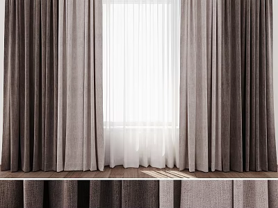 Elegant Gray And Beige Curtains With Sheer Lining For Window Decoration 3d model