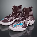 High Top Dark Brown Sneakers With White Blue Accents And Mesh Lace Design