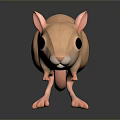 3D Rendered Pink Mouse Character With Slender Tail Large Black Eyes On Glossy Black Surface