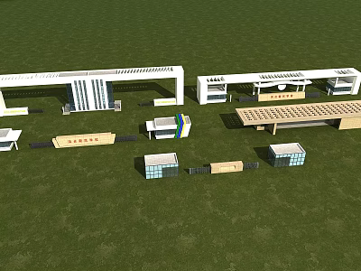 Modern Entrance Gate Design With White Architectural Structure On Green Lawn 3d model