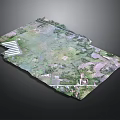 3D Aerial Terrain Model With Green Fields White Structures And Colored Plots