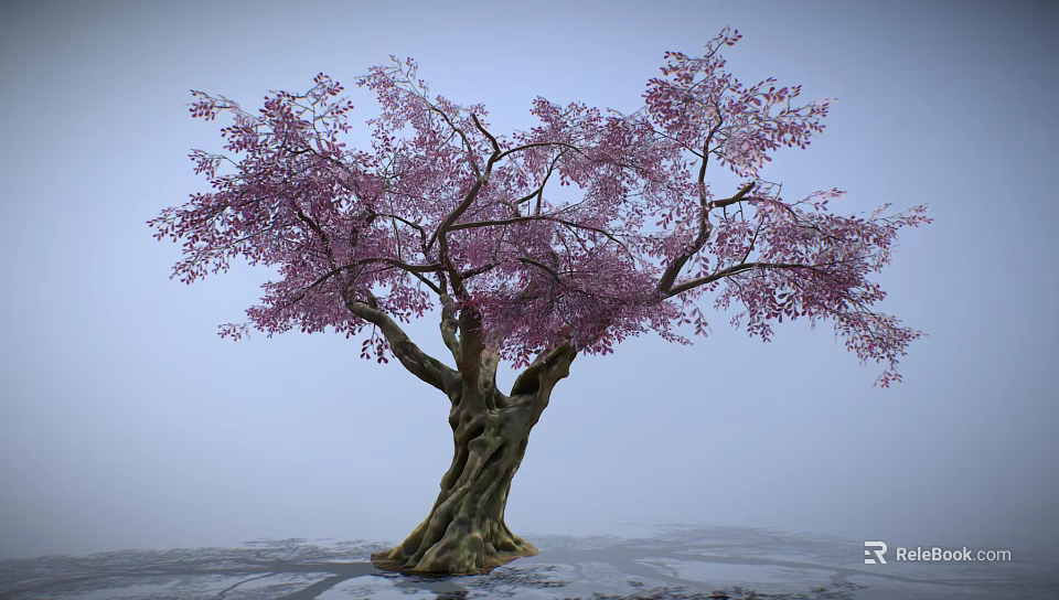 Vibrant Flowering Arbor with Pink Blossoms and Sturdy Trunk in Misty Setting 3d model 