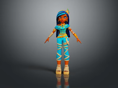 Game Movie Character Featuring Blue Hair Blue Outfit White Straps And Colorful Hair Accessories 3d model