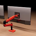 Different Design Monitor Arms With Red White And Silver Colors On Wooden Floor