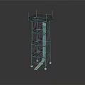 Industrial Metal Structure Tower With External Staircase Platform Railings And Support Legs 3d model