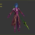 Elaborate Game Movie Character With Brown Orange Robe And Golden Spear Weapon Design
