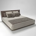 Modern Upholstered Double Bed With Neutral Tones Mattress And Decorative Pillows
