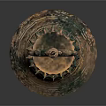 Bronze Bell Sculpture With Intricate Carvings And Top Ring Decoration