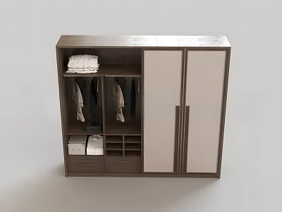 Modern Wardrobe Interior Design With Double Doors Dark Frame Light Panels And Storage Solutions 3d model
