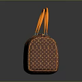 Stylish Brown Fashion Handbag With Orange Handles And Signature Pattern Design