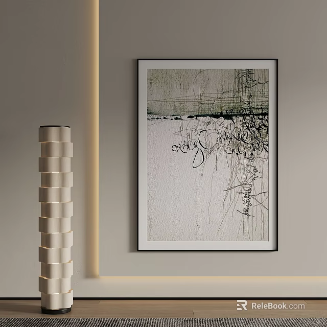 Abstract Landscape Painting Hanging On Interior Wall 3d model