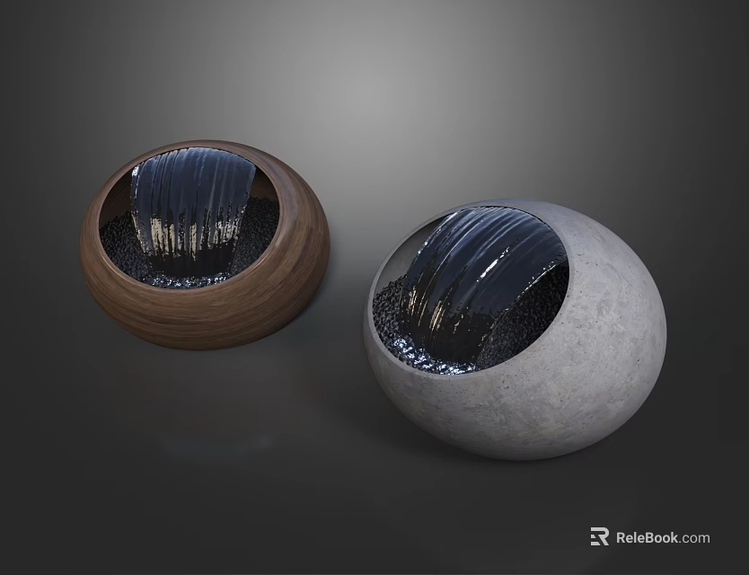 Garden Decor Spherical Water Features With Wooden And Stone Flowing Water Design 3d model 