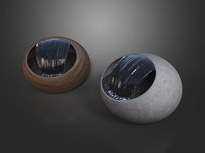 Garden Decor Spherical Water Features With Wooden And Stone Flowing Water Design 3d model