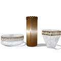 Decorative Ceramic Vessels With Ornate Rims Intricate Patterns And Various Shapes