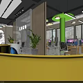 Modern Public Office Workspace With Open Desks Computers Green Plants Pendant Lights And Floor-to-Ceiling Windows