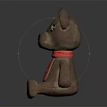 Brown Bear Stuffed Doll With Red Scarf Sitting On Black Surface 3d model