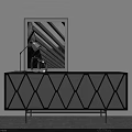 Modern Black And White Decorative Cabinet With Diamond Pattern And Artwork Table Lamp Vase 3d model