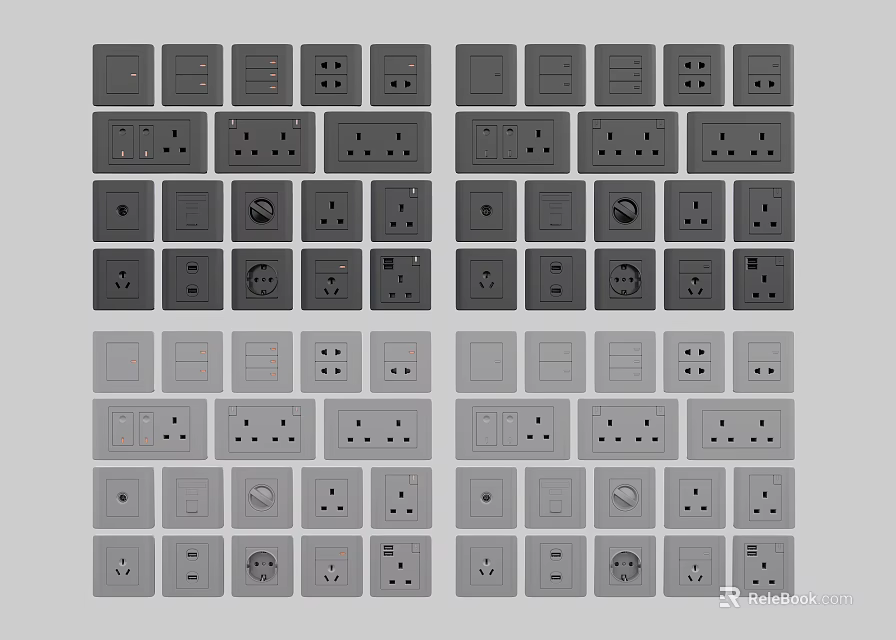Various Modern Electrical Switch Panels With Different Designs And Socket Styles 3d model 