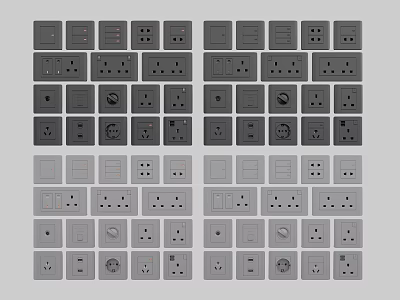 Various Modern Electrical Switch Panels With Different Designs And Socket Styles 3d model