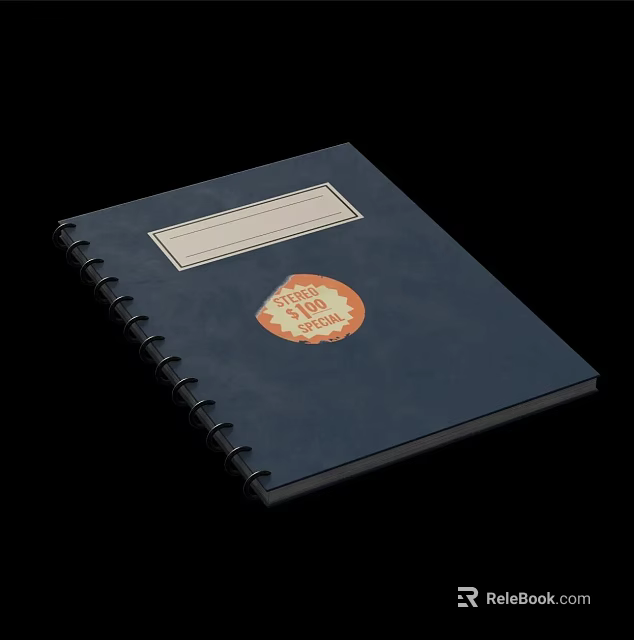 Dark Blue Spiral Bound Notebook With White Label And Orange Stamp Design 3d model 