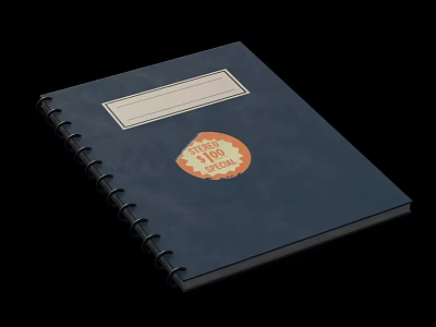 Dark Blue Spiral Bound Notebook With White Label And Orange Stamp Design 3d model