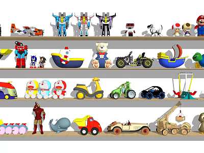 Dolls Collection With Action Figures And Various Types On Multiple Shelves 3d model