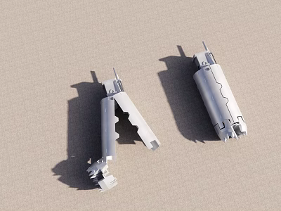 Silver Metal Mechanical Parts with Open Slots and Connection Structures on Light Surface 3d model