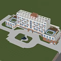 Modern Multi story Building Complex With Landscaped Courtyard Green Spaces And Rooftop Amenities