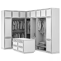 Modern White Walk-in Closet Interior Design With Hanging Clothes Drawers And Storage Areas