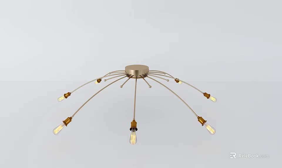 Modern Ceiling Light With Multiple Metal Arms And Vintage Bulbs Design 3d model