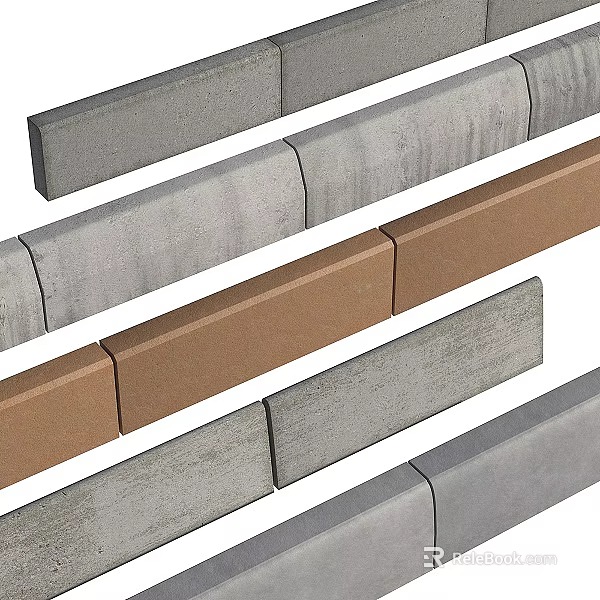 Various Colors Concrete And Stone Curb Stones For Road Infrastructure Construction 3d model 