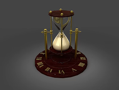 Decorative Ornament Set Featuring Hourglass With Wooden Base Roman Numerals And Golden Stands 3d model