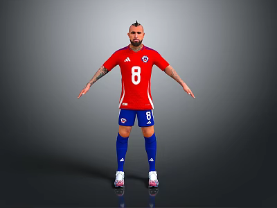 Man With Mohawk Hairstyle In Red Soccer Jersey Number 8 Blue Shorts And Tattoos 3d model