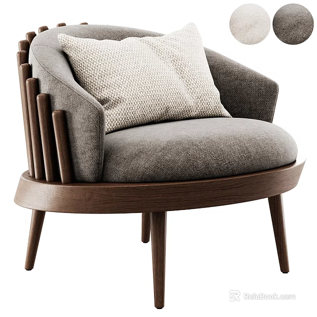 Modern Gray Accent Chair With Walnut Wood Frame And Upholstered Seat Cushion 3d model 