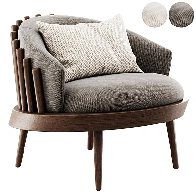 Modern Gray Accent Chair With Walnut Wood Frame And Upholstered Seat Cushion 3d model