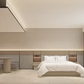 Hotel Room With Minimalist Design White Bedding Beige Walls And Light Colored Flooring