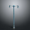 Vintage Street Lamp With Classic Design Double Light Heads And Blue Metal Pole