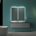 Modern Luxury Bathroom Vanity with Double Basins LED Mirrors and Teal Wall