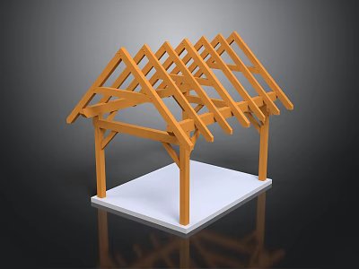 Triangular Wooden Roof Truss Structure With Support Columns And Architectural Model 3d model
