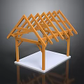 Triangular Wooden Roof Truss Structure With Support Columns And Architectural Model
