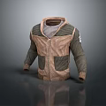 Hooded Jacket Brown And Green Patchwork With Zipper Front Gray Lining Arm Patch Detail 3d model