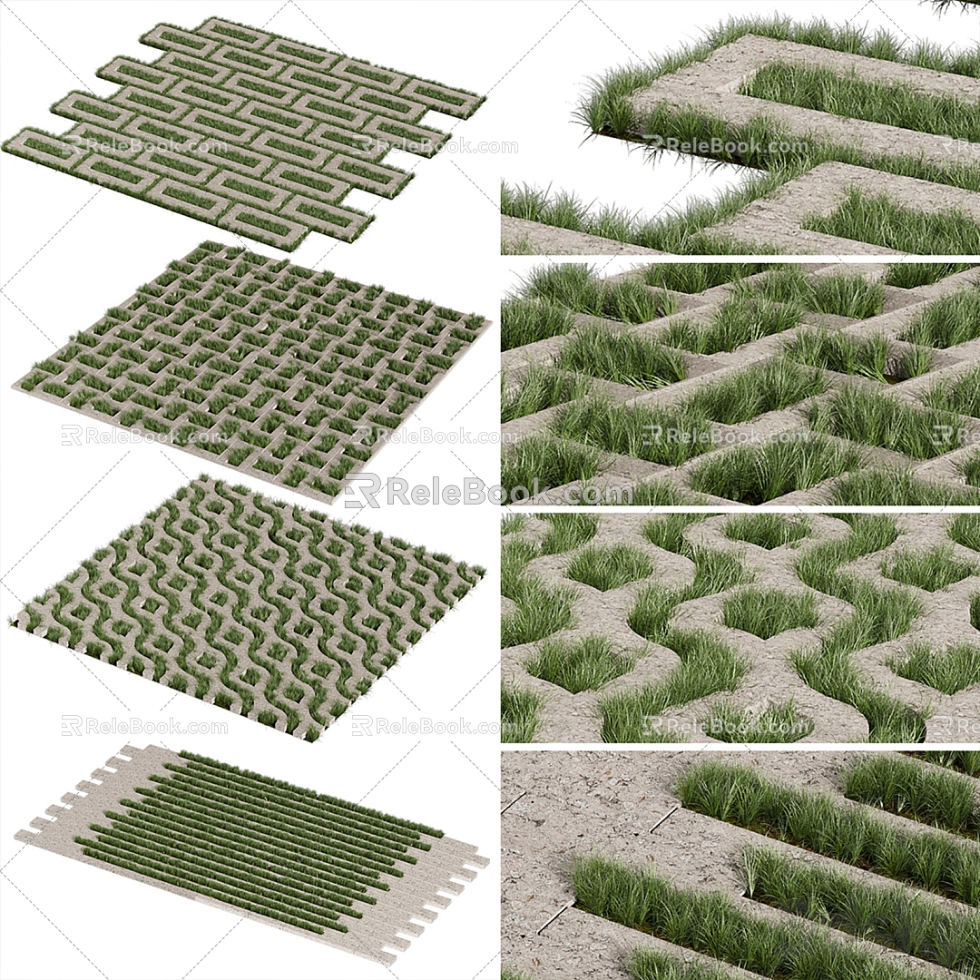 Modern lawn brick grass-planting brick 3d model