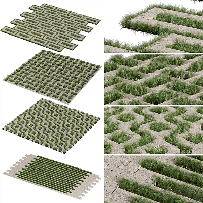 Eco Friendly Interlocking Paving Tiles With Green Grass In Modern Outdoor Garden Design 3d model