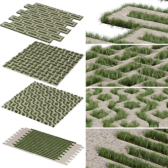 Modern lawn brick grass-planting brick 3d model