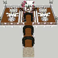 Waterfront Wedding Setup With Flower Arch Wooden Walkway And Yachts At Sunset