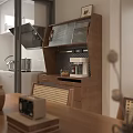 Warm Mid Century Dining Living Space With Rattan Chairs And Functional Walnut Wood Storage Cabinet